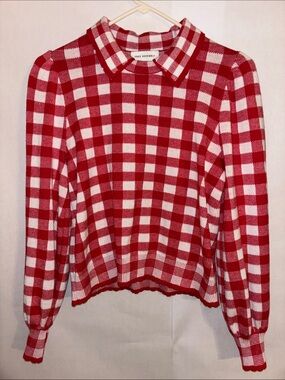 Free Assembly Red & White Gingham Collared Knit Sweater